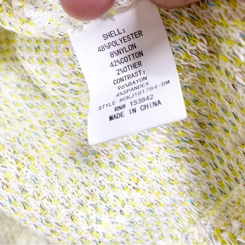 Melloday Yellow Silver Metallic Textured Open Front Longline Duster Jacket L